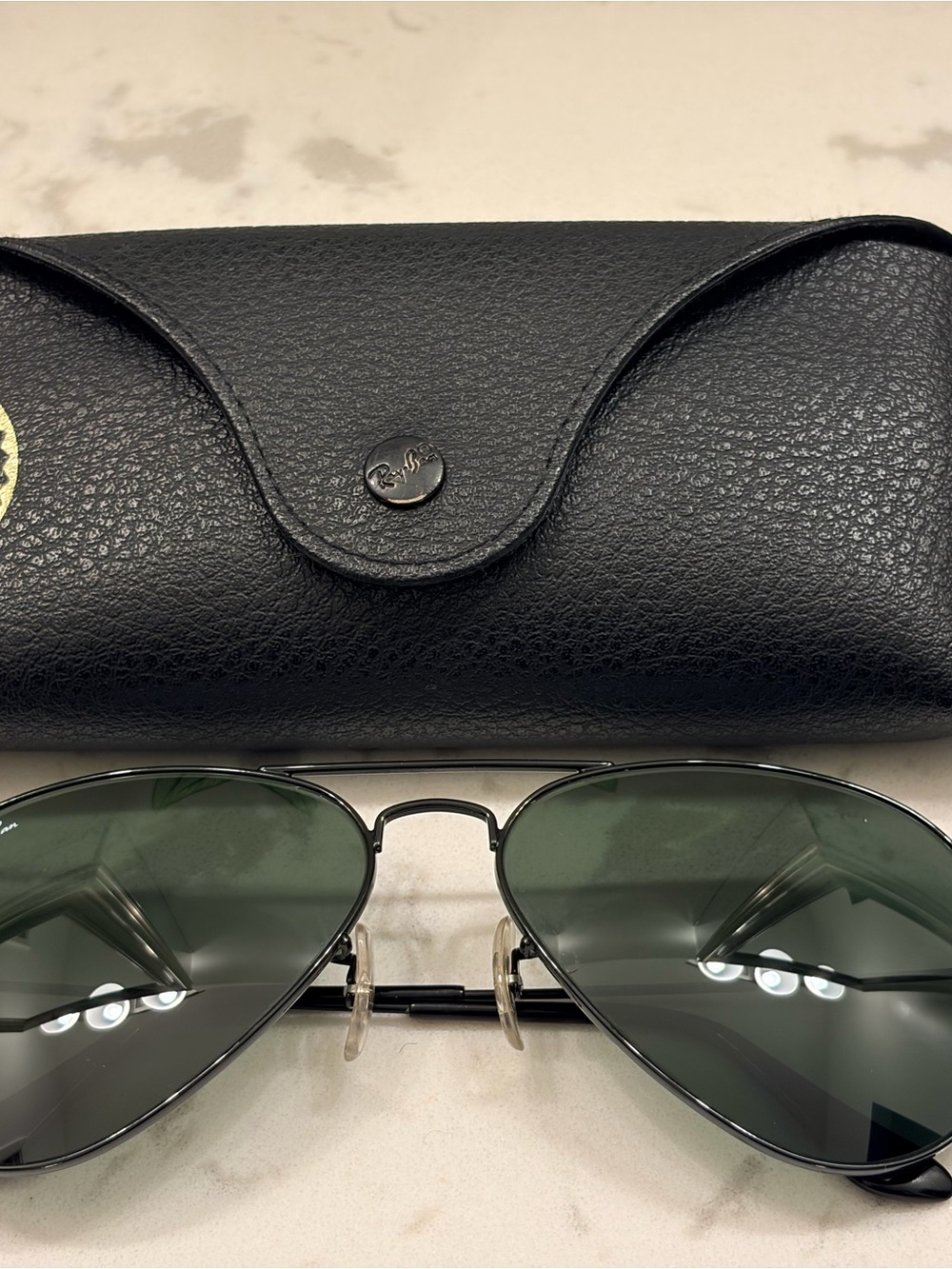 Ray-Ban Black Frame Aviator Sunglasses with case.